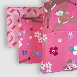 Completo Lenzuola in cotone Singolo Cerbiatto rosa per bambine
