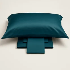 Completo lenzuola in percalle matrimoniale Blumarine Stile blu ottanio
