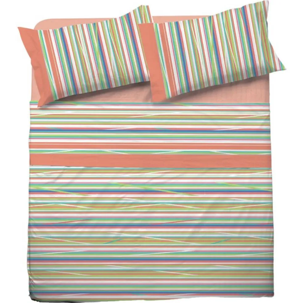 Completo Lenzuola in puro cotone LINE righe rosa