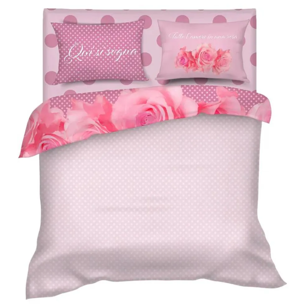 Completo Lenzuola in Raso Camomilla Matrimoniale Floreale Roses