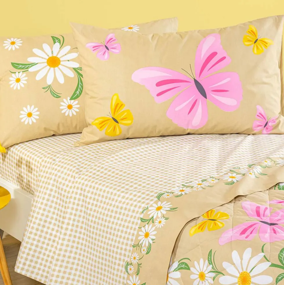 Completo Lenzuola Margherite Caleffi Naturale | Letto Singolo cotone