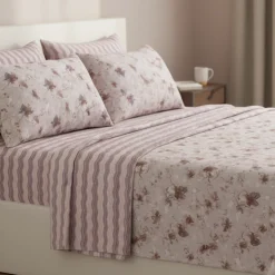 Completo lenzuola matrimoniali cotone caldo e accogliente fiori rosa
