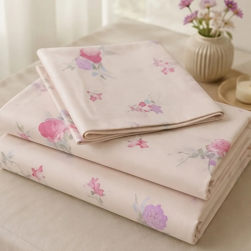 Completo Lenzuola matrimoniale Caleffi in cotone Flora beige