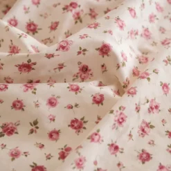Completo Lenzuola Matrimoniale in Cotone Fiorellini Rosa Fondo Bianco