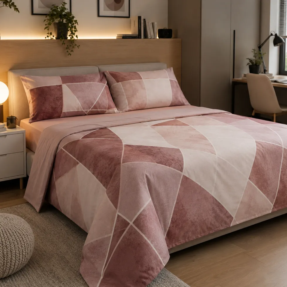 Completo lenzuola matrimoniali 100% cotone Gabel Glass rosa