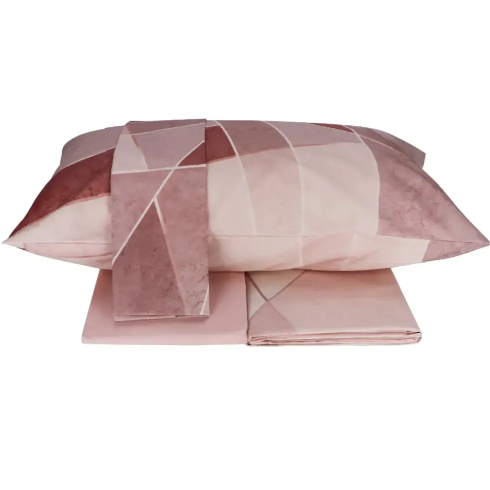 Completo lenzuola matrimoniali 100% cotone Gabel Glass rosa