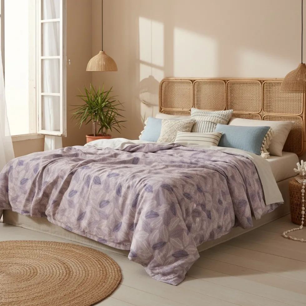 Completo Lenzuola Matrimoniali Morbido Cotone Foliage grigio-blu