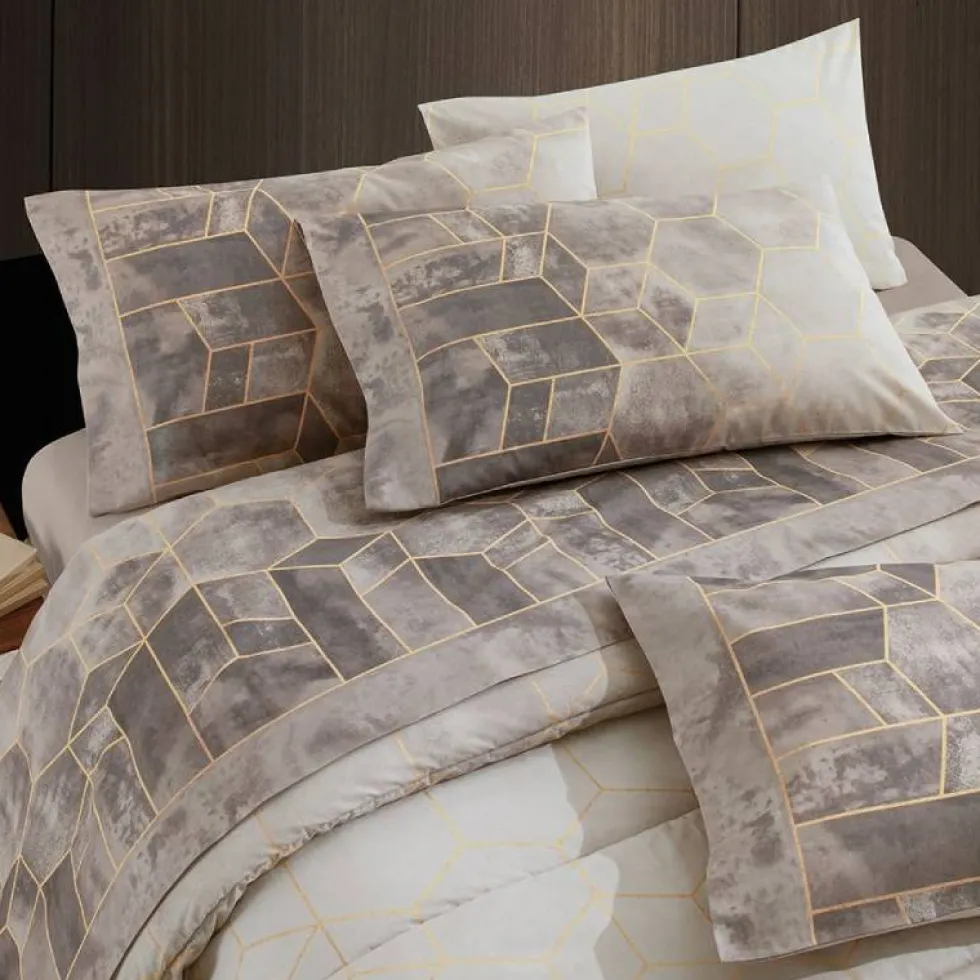 Completo lenzuola matrimoniali 100% cotone Gabel Deco greige