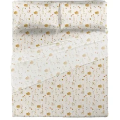 Completo lenzuola matrimoniale in cotone MARIBEL beige a fiorellini