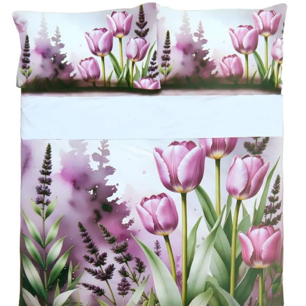 Completo lenzuola matrimoniale in cotone BLUEBELL effetto-copriletto