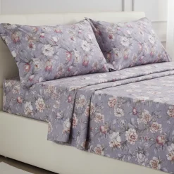 Completo lenzuola matrimoniali puro cotone ISOLDE floreale grigio