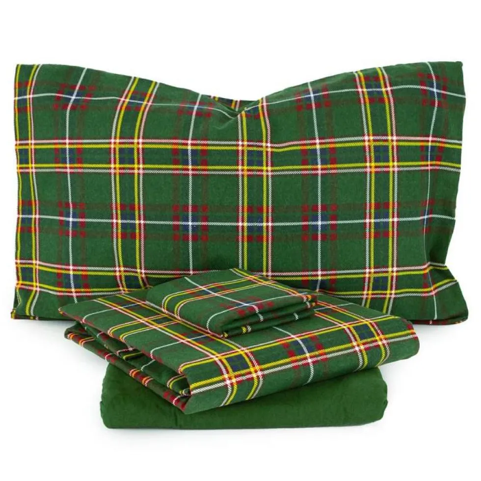 Completo lenzuola matrimoniali in cotone TARTAN scozzese verde