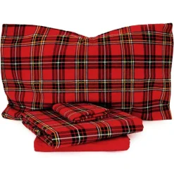 Completo lenzuola matrimoniali in cotone TARTAN scozzese rosso