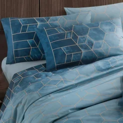 Completo lenzuola matrimoniali in cotone Gabel Deco bluette