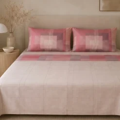 Completo lenzuola matrimoniali in cotone Gabel Square rosa