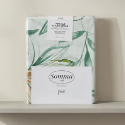 Completo Lenzuola matrimoniali in percalle SOMMA Camille fiori verde
