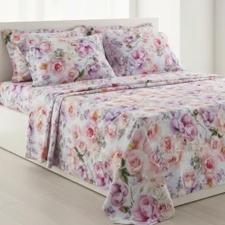 Completo lenzuola matrimoniale in raso finissimo 260x300 Rose