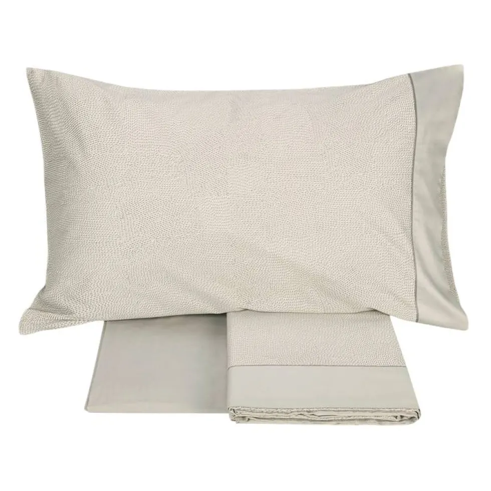 Completo lenzuola matrimoniali in raso Fazzini Sashiko grigio