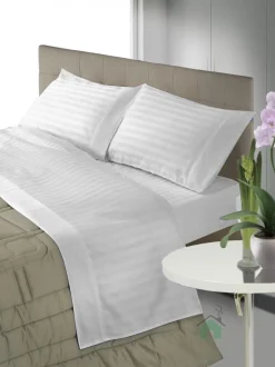 Completo lenzuola matrimoniale 260x295 cm Zefiro Bianco in raso di cotone