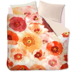 Completo lenzuola matrimoniale FADED POPPY papaveri rossi in raso