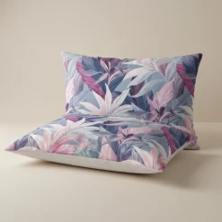 Completo Lenzuola 100% Percalle LEDA Foliage malva matrimoniale