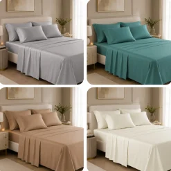 Completo lenzuola 100% raso di cotone in tinta unita SATIN ELITE