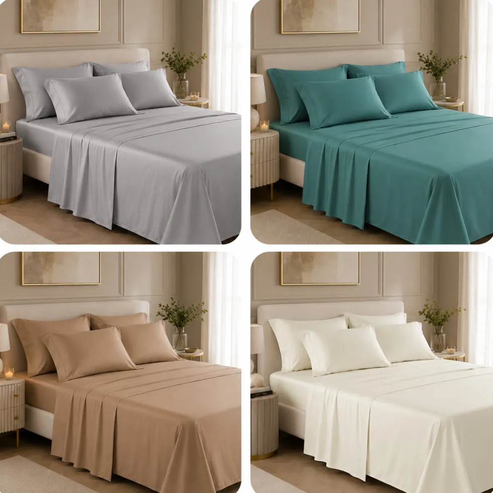 Completo lenzuola 100% raso di cotone in tinta unita SATIN ELITE