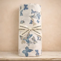 Completo Lenzuola Singolo Farfalle a Primavera Azzurro 100% cotone