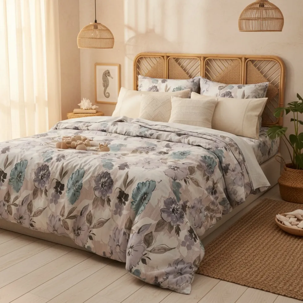 Completo Letto Alicante Floreale Azzurro matrimoniale | 100% Cotone