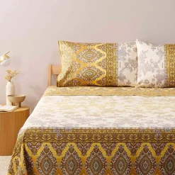 Completo Letto Copriletto Bassetti Agrigento Y1 - Eleganza nei Toni Oro e Marrone