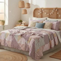 Completo Letto Matrimoniale Ramsey | 100% Cotone malva geometrico