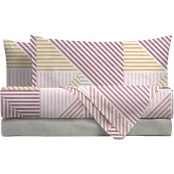 Completo Letto Matrimoniale Ramsey | 100% Cotone malva geometrico