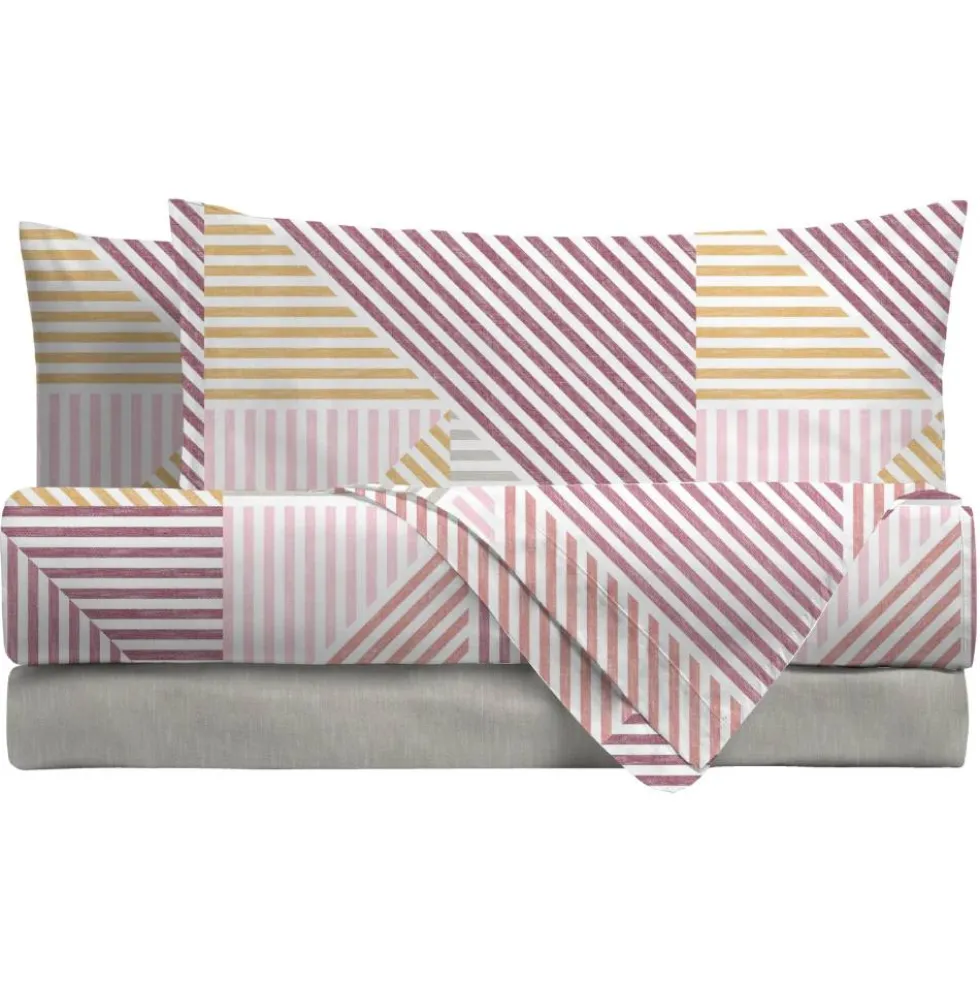 Completo Letto Matrimoniale Ramsey | 100% Cotone malva geometrico