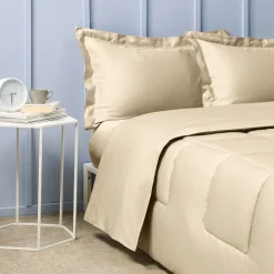 Completo Letto Matrimoniale Raso ZUCCHI Tinta Unita BEIGE