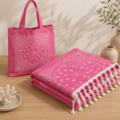 Completo Mare Fouta FUXIA | Telo Pareo + Borsa Beach