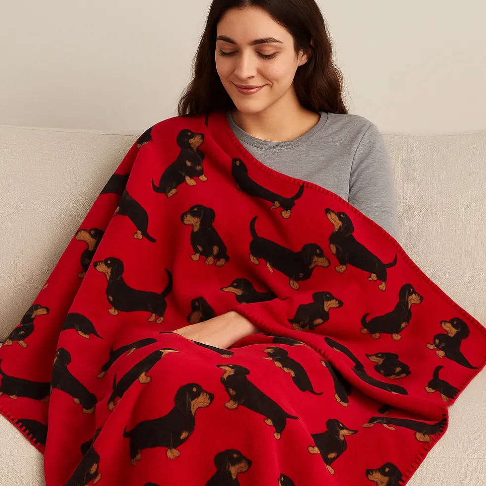 Coperta da divano in lana cotta infeltrita Made in Italy 150x170 cm Bassotto rosso