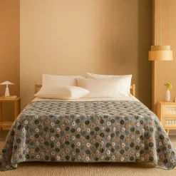 Coperta in Lana Cotta Margherite fondo grigio matrimoniale 250x220 cm