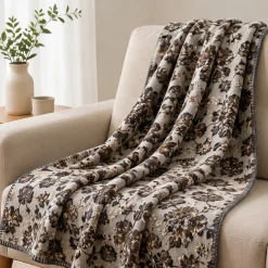 Coperta Lana Cotta Fiori d'Autunno grigio | Home Decor