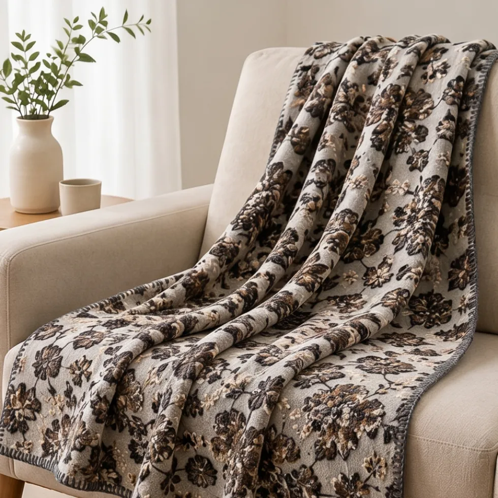 Coperta Lana Cotta Fiori d'Autunno grigio | Home Decor