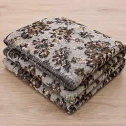 Coperta Lana Cotta Fiori d'Autunno grigio | Home Decor
