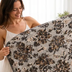 Coperta Lana Cotta Fiori d'Autunno grigio | Home Decor