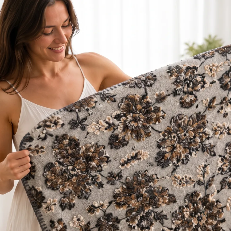 Coperta Lana Cotta Fiori d'Autunno grigio | Home Decor