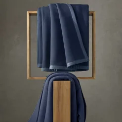 Coperta LANA Vergine Matrimoniale SOMMA ORIGAMI blu