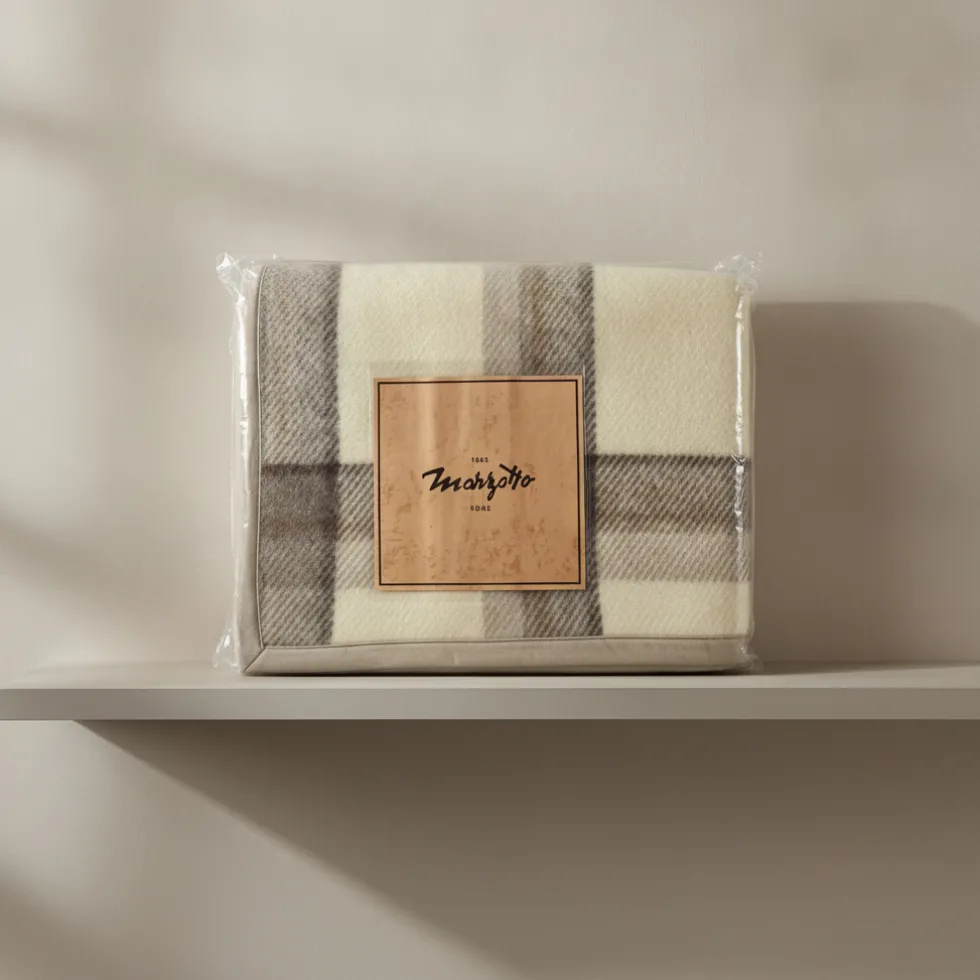 Coperta Matrimoniale Marzotto MARTA Check beige in Pura Lana Vergine