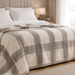 Coperta Matrimoniale Marzotto MARTA Check beige in Pura Lana Vergine