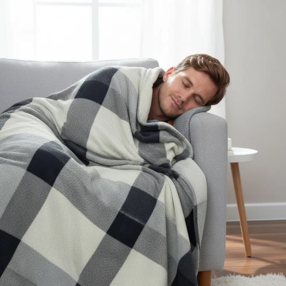 Coperta Matrimoniale Plush Piquet Sherpa – Grigio Morbido e Caldo