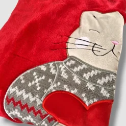 Coperta plaid da divano 130x160 con ricamo Gatto Miao fondo rosso