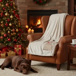 Coperta plaid da divano 130x160 con ricamo applicato Doggy
