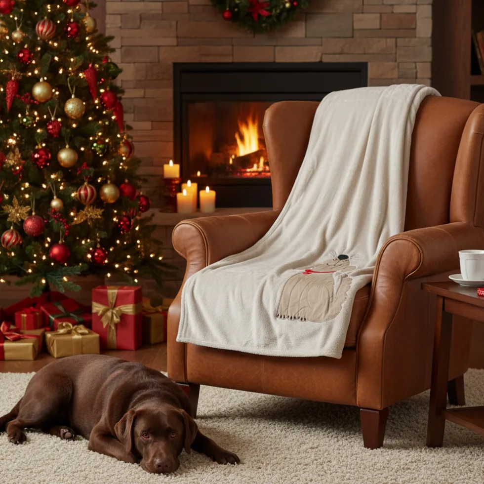 Coperta plaid da divano 130x160 con ricamo applicato Doggy