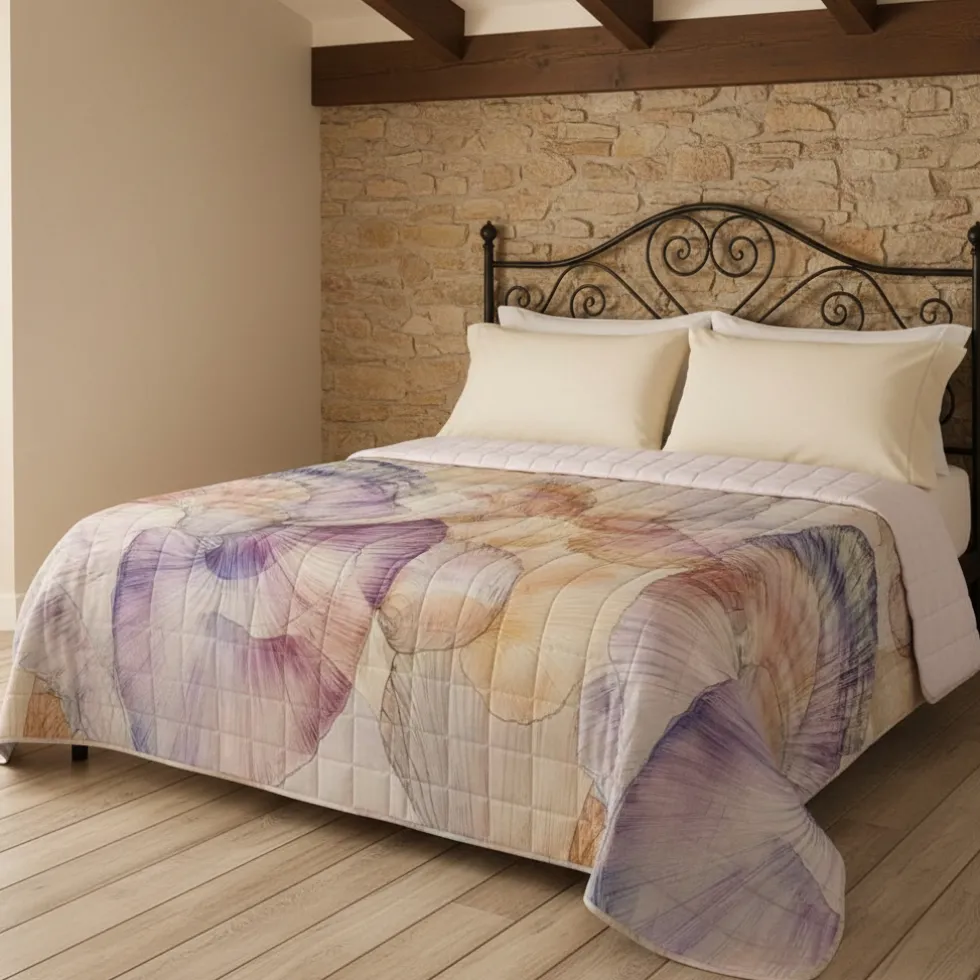 Coperta trapuntata primaverile matrimoniale rosa 260x260